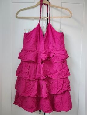 H&M Hot Pink Tiered Boho Ruffle Halter Sundress